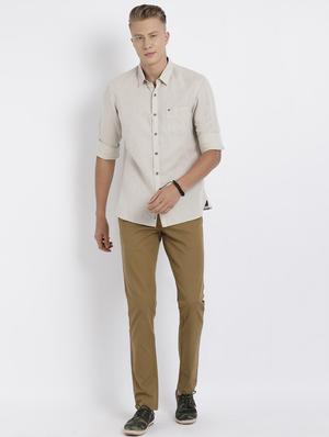 beige solid cotton linen casual shirt - 17019924 - Standard Image - 4