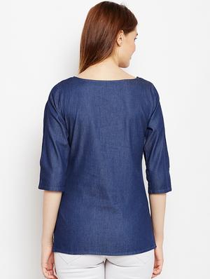 navy blue denim regular tunic - 17020072 - Standard Image - 4