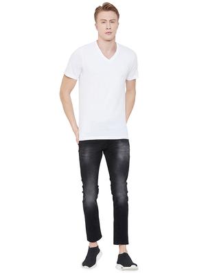 white solid v-neck t-shirt - 17020386 - Standard Image - 4
