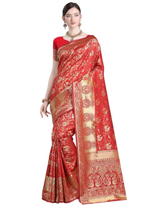 floral kanjivaram saree with blouse - 17020815 - Standard Image - 1