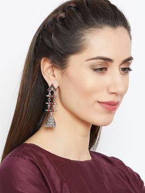 silver brass jhumka earring - 17021562 - Standard Image - 4