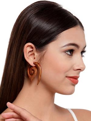 brown wood hoop earring - 17021584 - Standard Image - 4