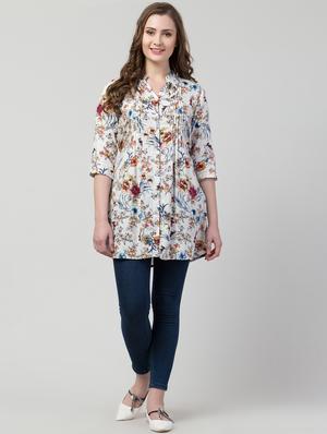 button down floral a-line tunic - 17022119 - Standard Image - 4