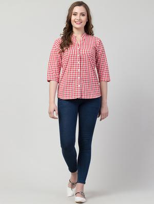 mandarin neck checkered shirt - 17022121 - Standard Image - 4