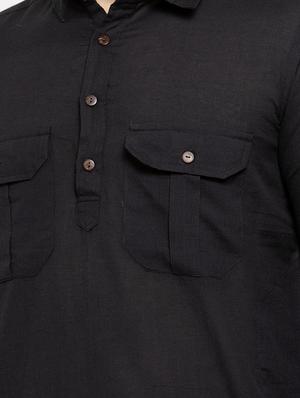 black solid pathani kurta - 17026083 - Standard Image - 4