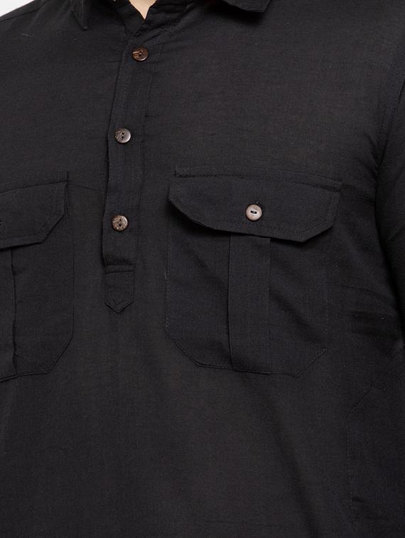 black solid pathani kurta - 17026083 - Zoom Image - 4