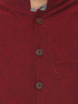 maroon solid nehru jacket - 17027224 - Standard Image - 4