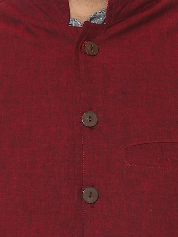 maroon solid nehru jacket - 17027224 - Zoom Image - 4