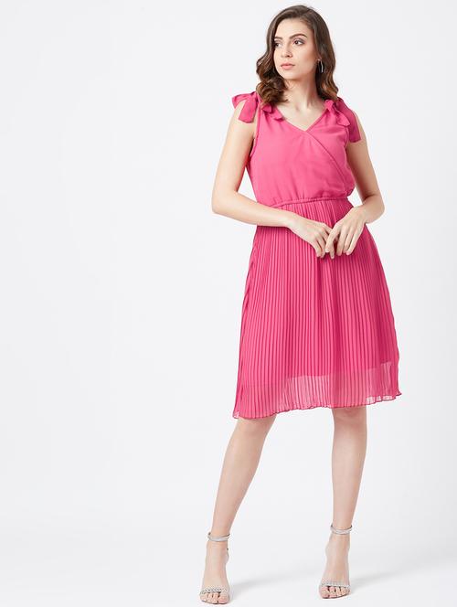 shoulder tie up solid a-line dress - 17027510 - Standard Image - 1