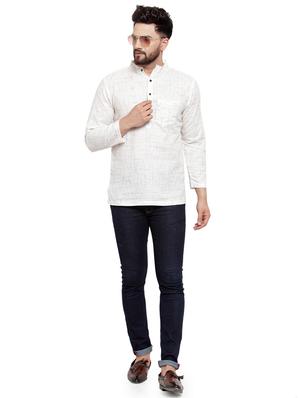 white cotton short kurta - 17031972 - Standard Image - 4