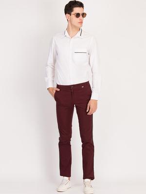maroon solid chinos - 17034024 - Standard Image - 4