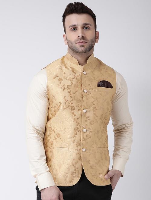 beige jacquard nehru jacket - 17063805 - Very Small Image - 1