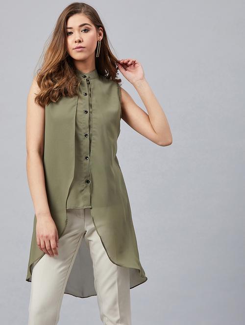 mandarin neck layered high-low top - 17080145 - Standard Image - 1