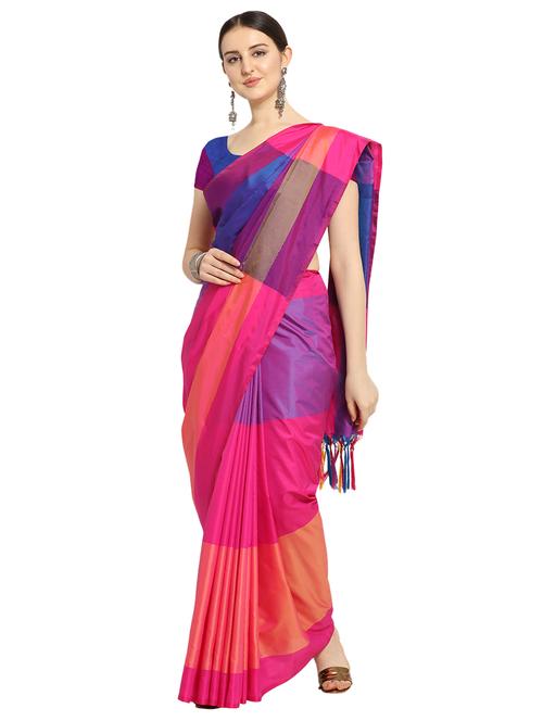 color block kanjivaram saree with blouse - 17088920 - Standard Image - 1