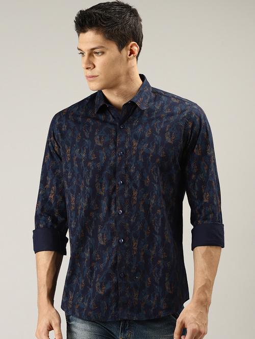 navy blue printed casual shirt - 17090642 - Very Small Image - 1