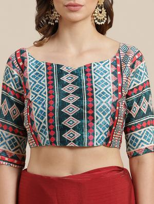 striped plain saree with blouse - 17092043 - Standard Image - 4