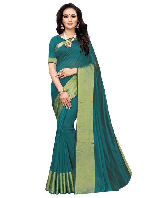 turquoise chanderi saree with blouse - 17096466 - Standard Image - 1