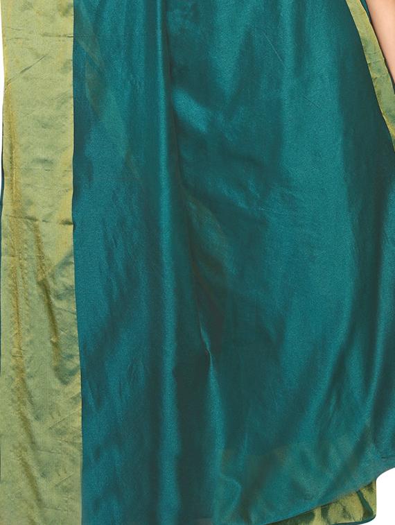 turquoise chanderi saree with blouse - 17096466 - Zoom Image - 4