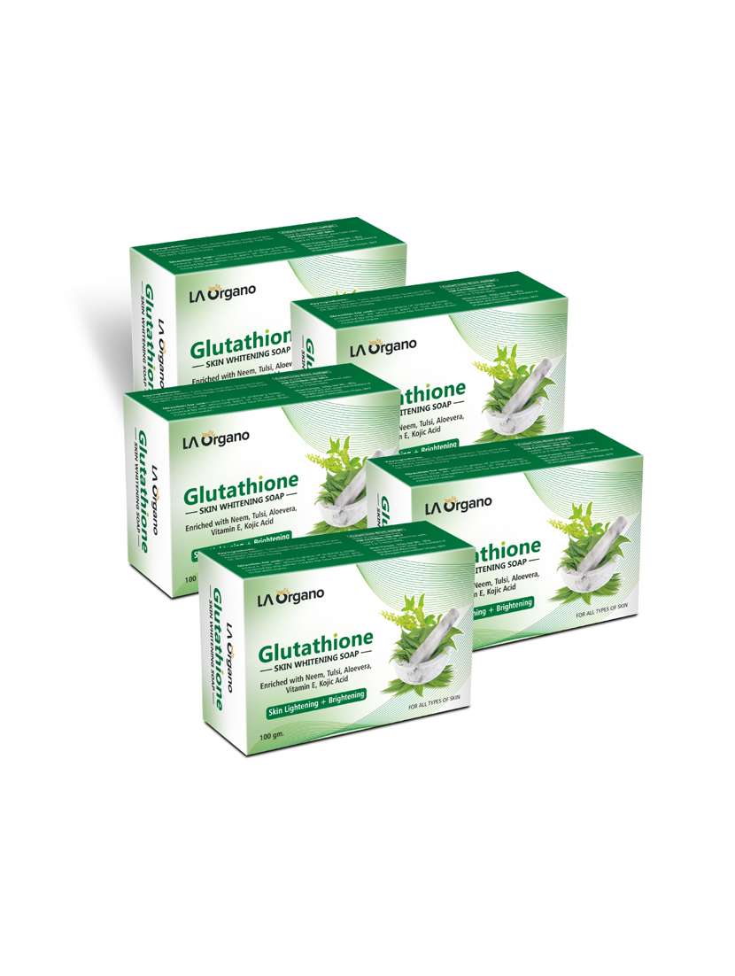 la organo glutathione neem & tulsi skin lightening & brightening soap for all skin type (100gm) pack of 5