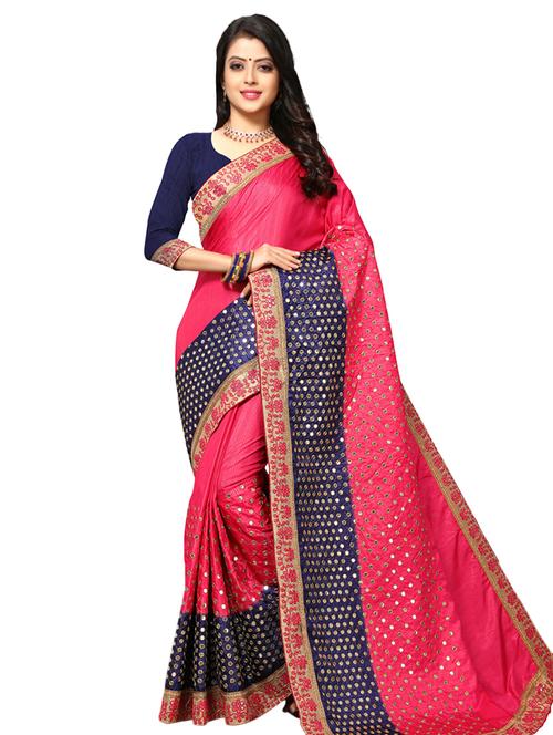 contrast embroidered saree with blouse - 17100479 - Standard Image - 1