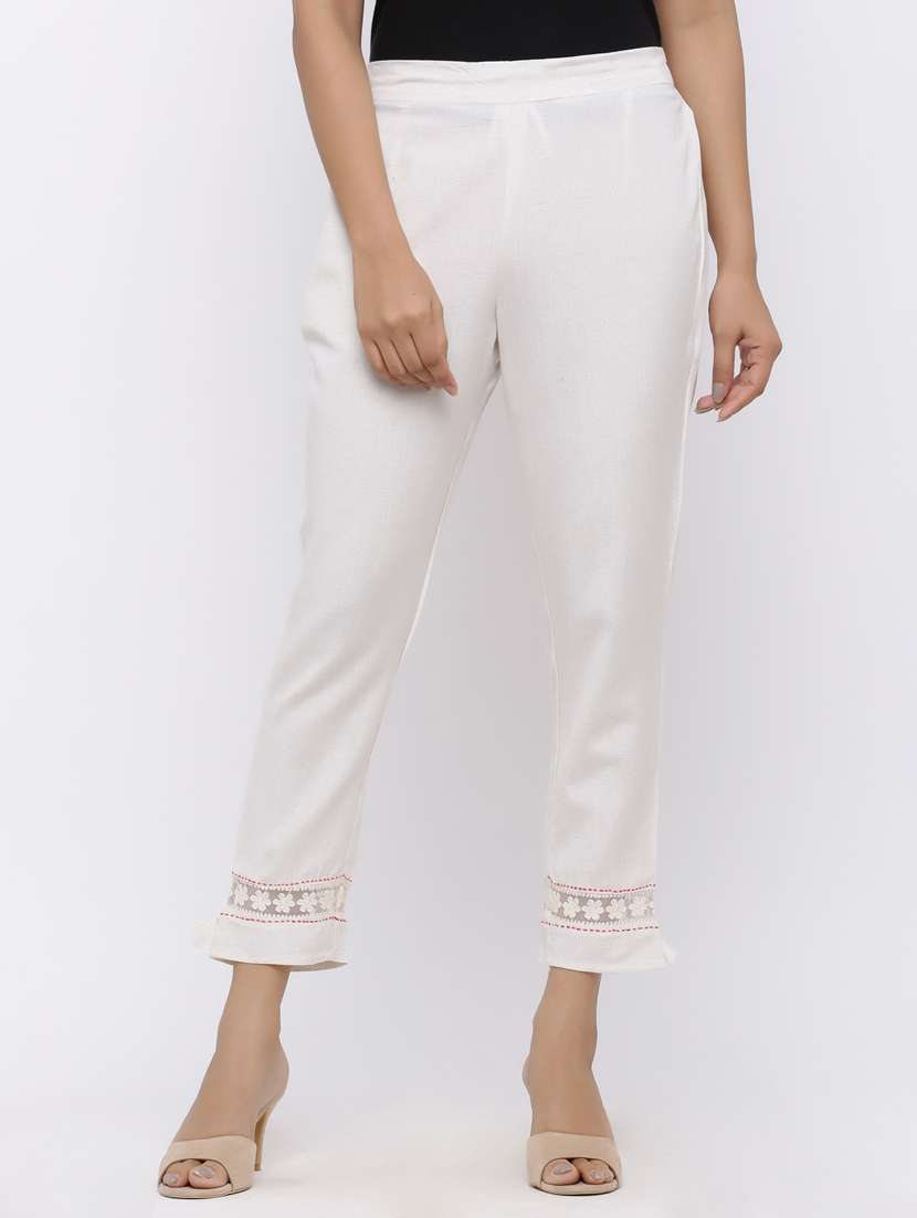 white rayon straight tapered pant