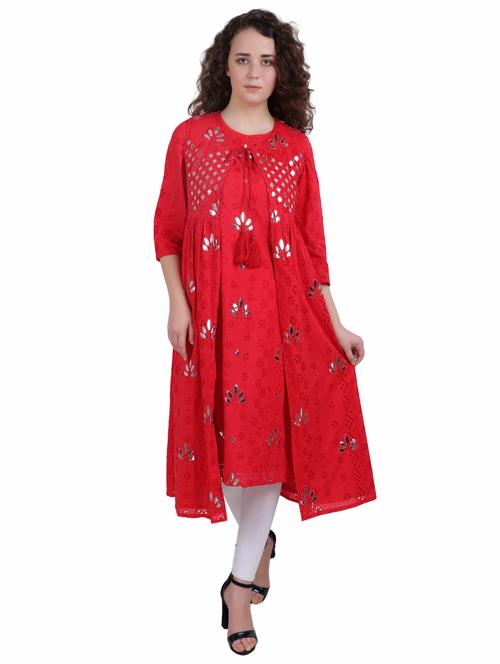 mirror work kurta with jacket - 17103865 - Very Small Image - 1