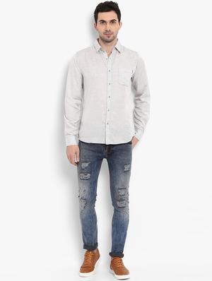 grey solid casual shirt - 17116225 - Standard Image - 4