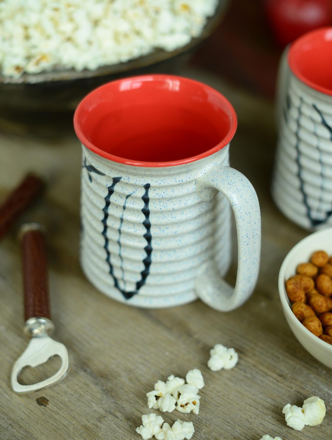 Ribbed Beer Mug Set Of 2 - White And Orange - Cultural Concepts
