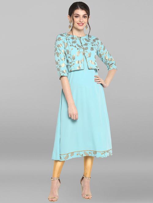 turquoise kurta with jacket - 17120267 - Very Small Image - 1