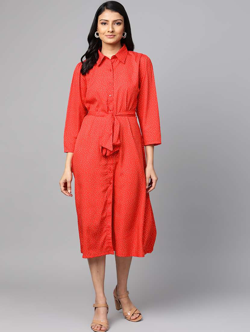 tie front pin dots dress