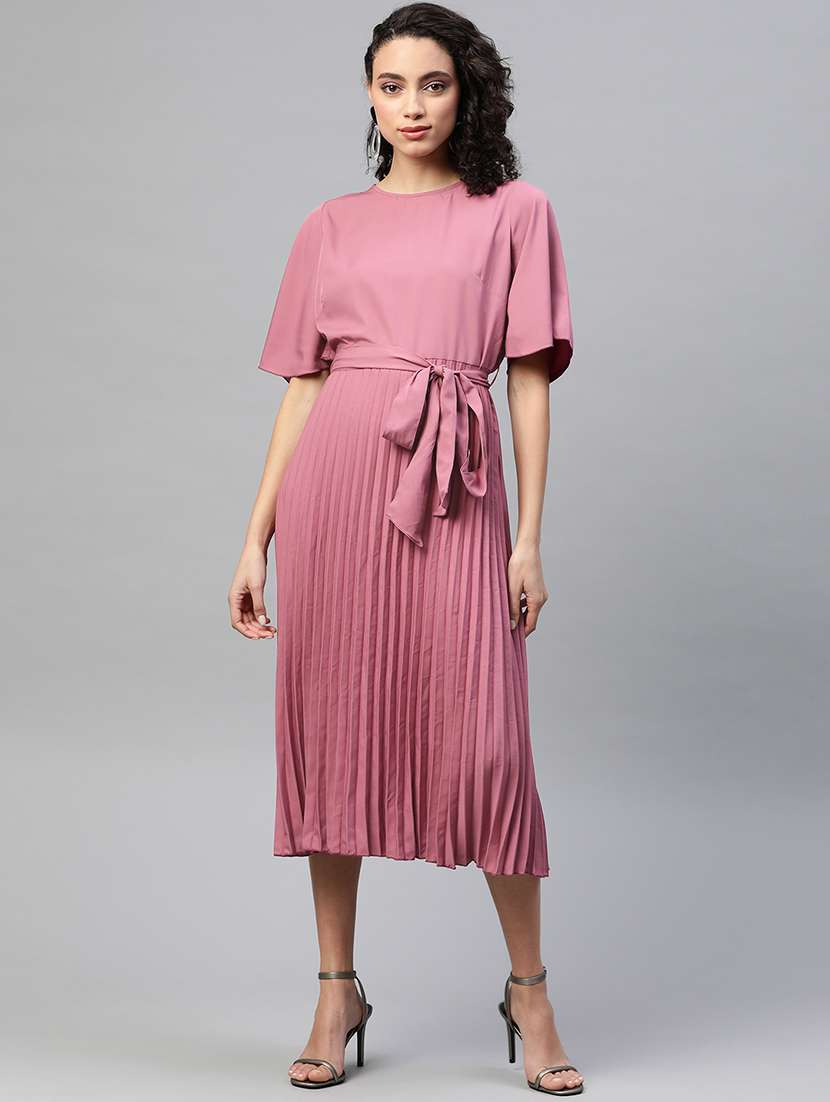 tie front pleated a-line dress