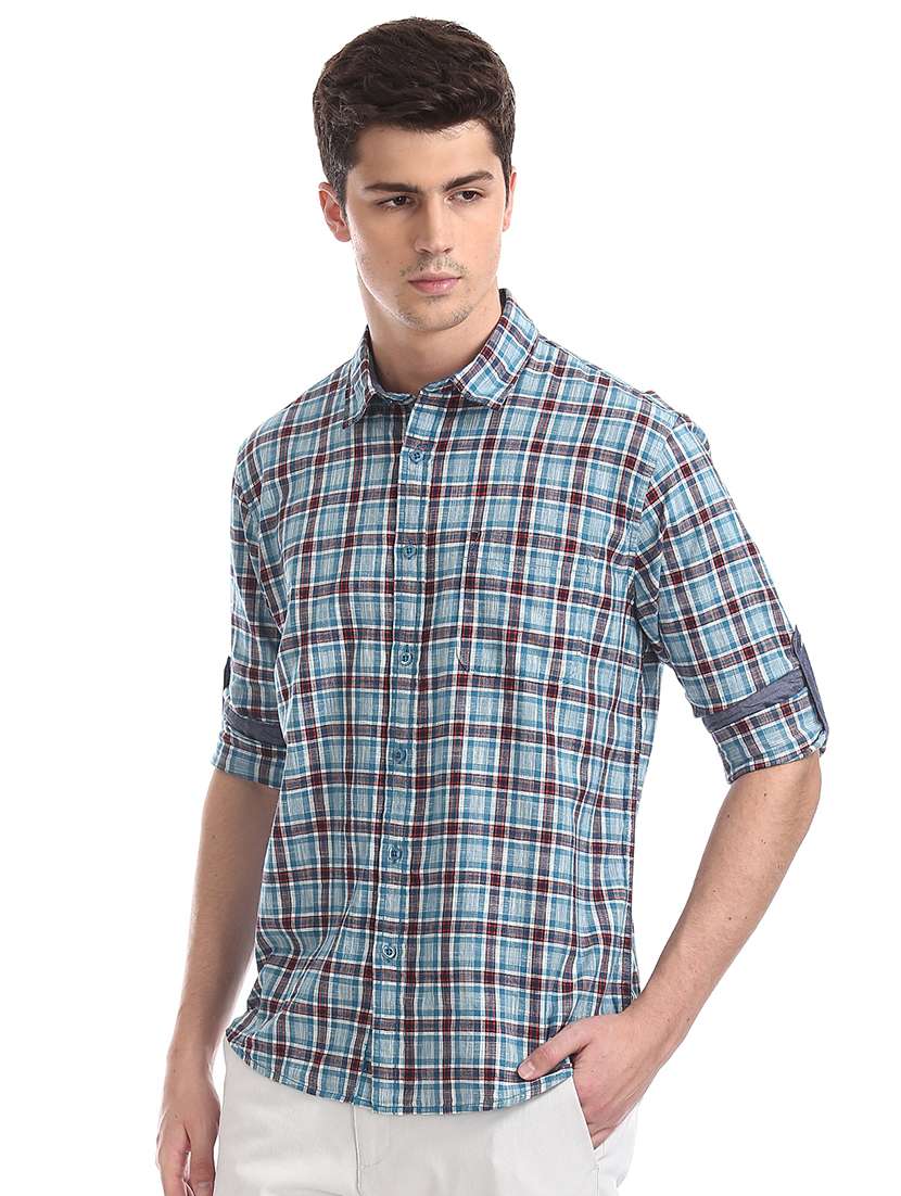 blue checkered casual shirt