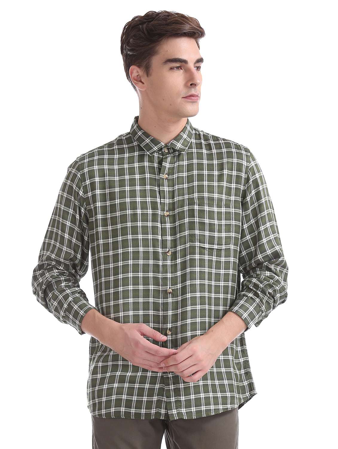 green checkered casual shirt
