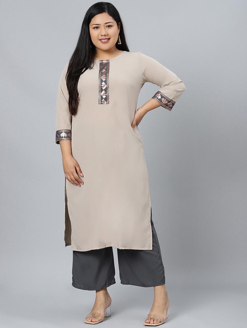 beige crepe kurta palazzo set