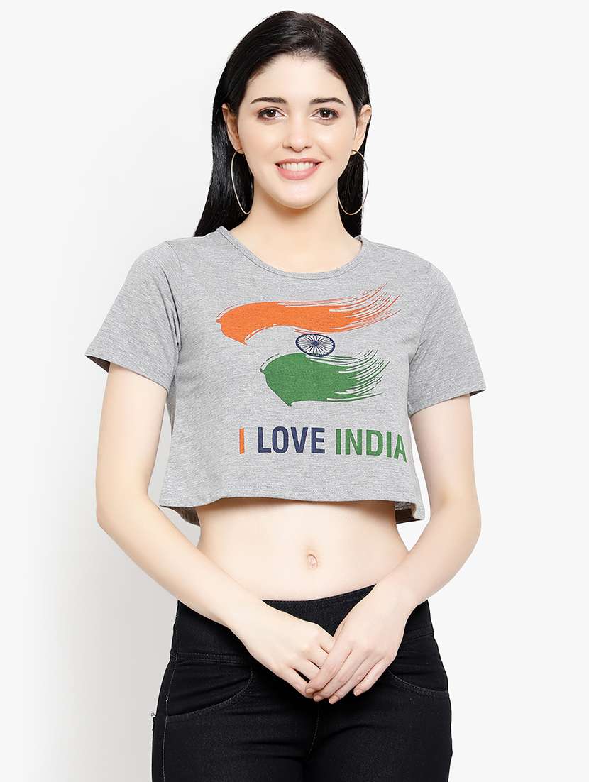 women's chest print round neck t-shirt