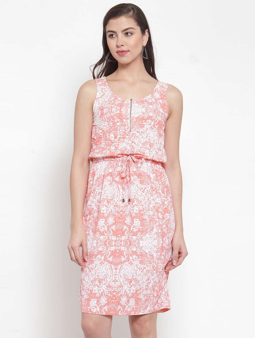 round neck printed blouson dress