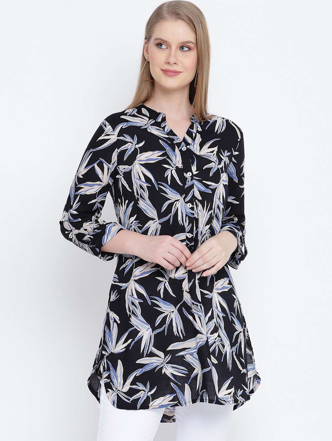 mandarin neck tropical tunic