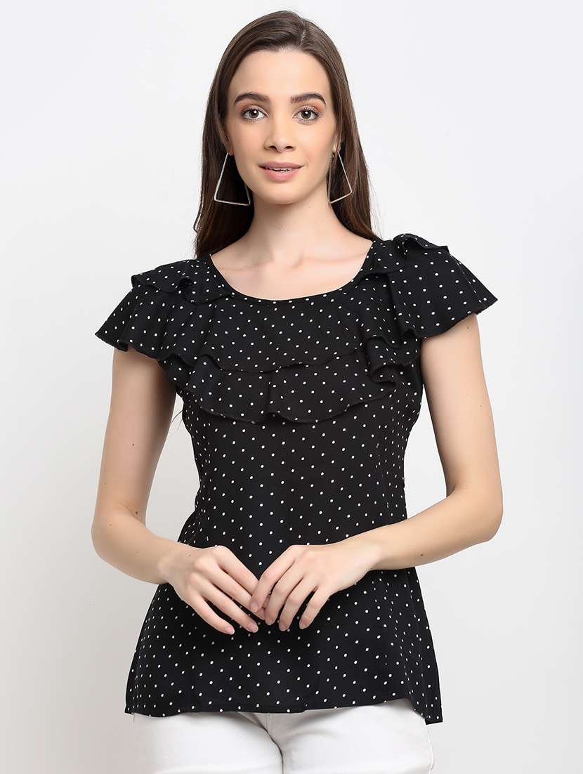 ruffle detail polka dot  top