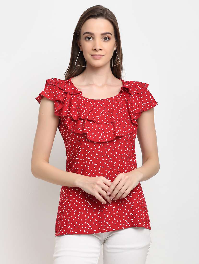 ruffle detail polka dot  top