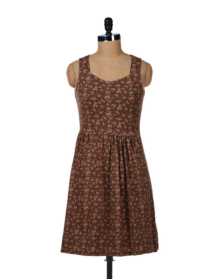Brown Floral Keyhole Back Dress - GRITSTONES
