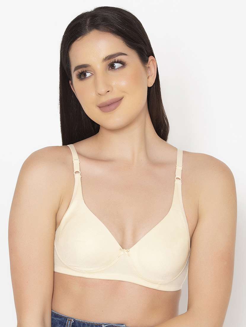 beige solid regular bra