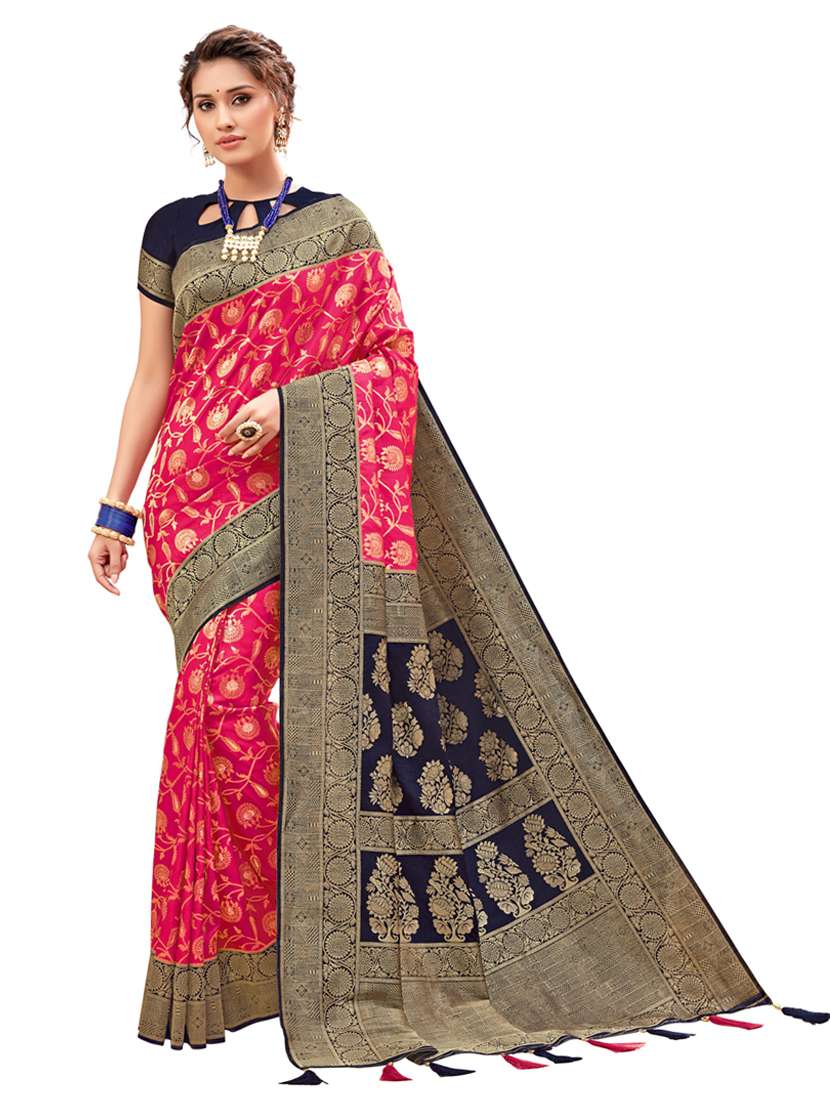 women's self design pink colored saree with blouse