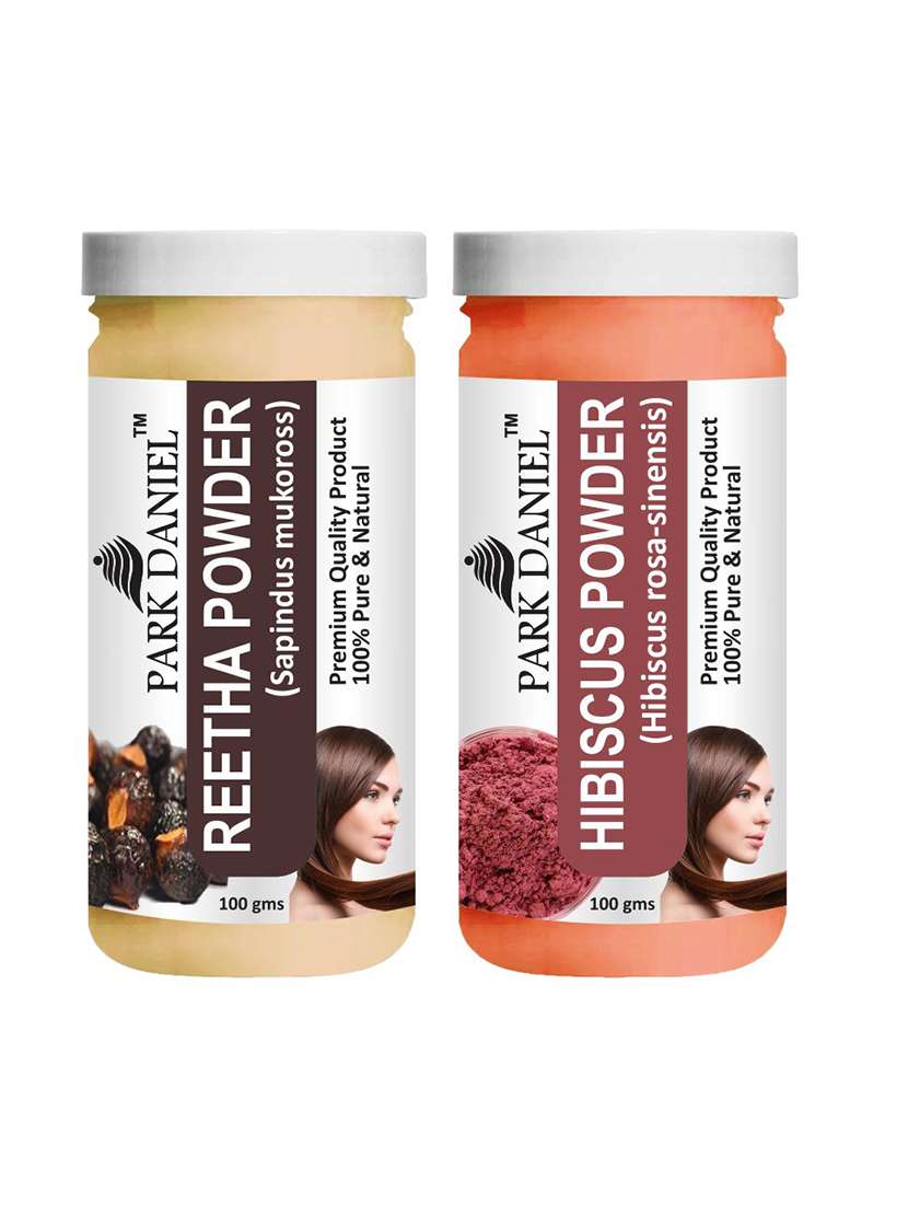 park daniel pure & natural reetha powder & hibiscus powder combo pack of 2 bottles of 100 gm (200 gm )