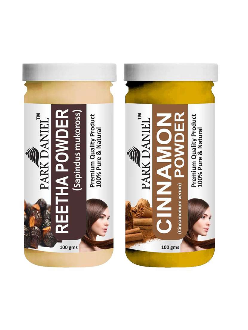park daniel pure & natural reetha powder & cinnamon powder combo pack of 2 bottles of 100 gm (200 gm )
