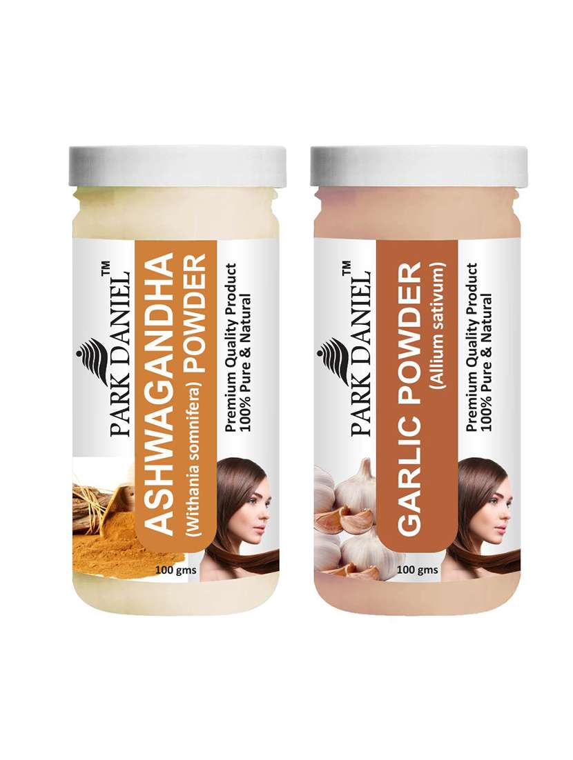 park daniel premium ashwagandha powder & garlic powder combo pack of 2 jars of 100 gms(200 gms)