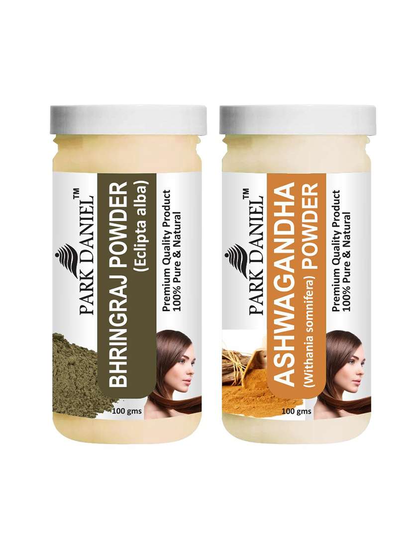 park daniel 100% pure & natural bhringraj powder & ashwagandha powder combo pack of 2 jars of 100 gms(200 gms)