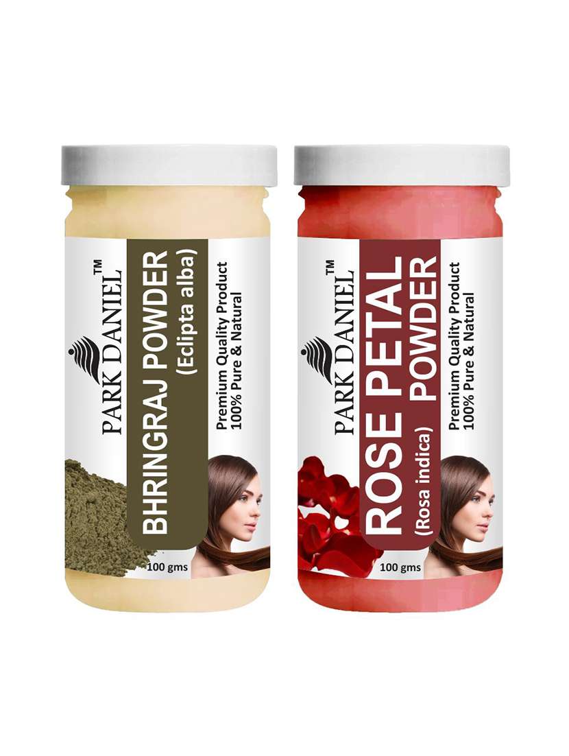 park daniel 100% pure & natural bhringraj powder & rose petal powder combo pack of 2 jars of 100 gms(200 gms)