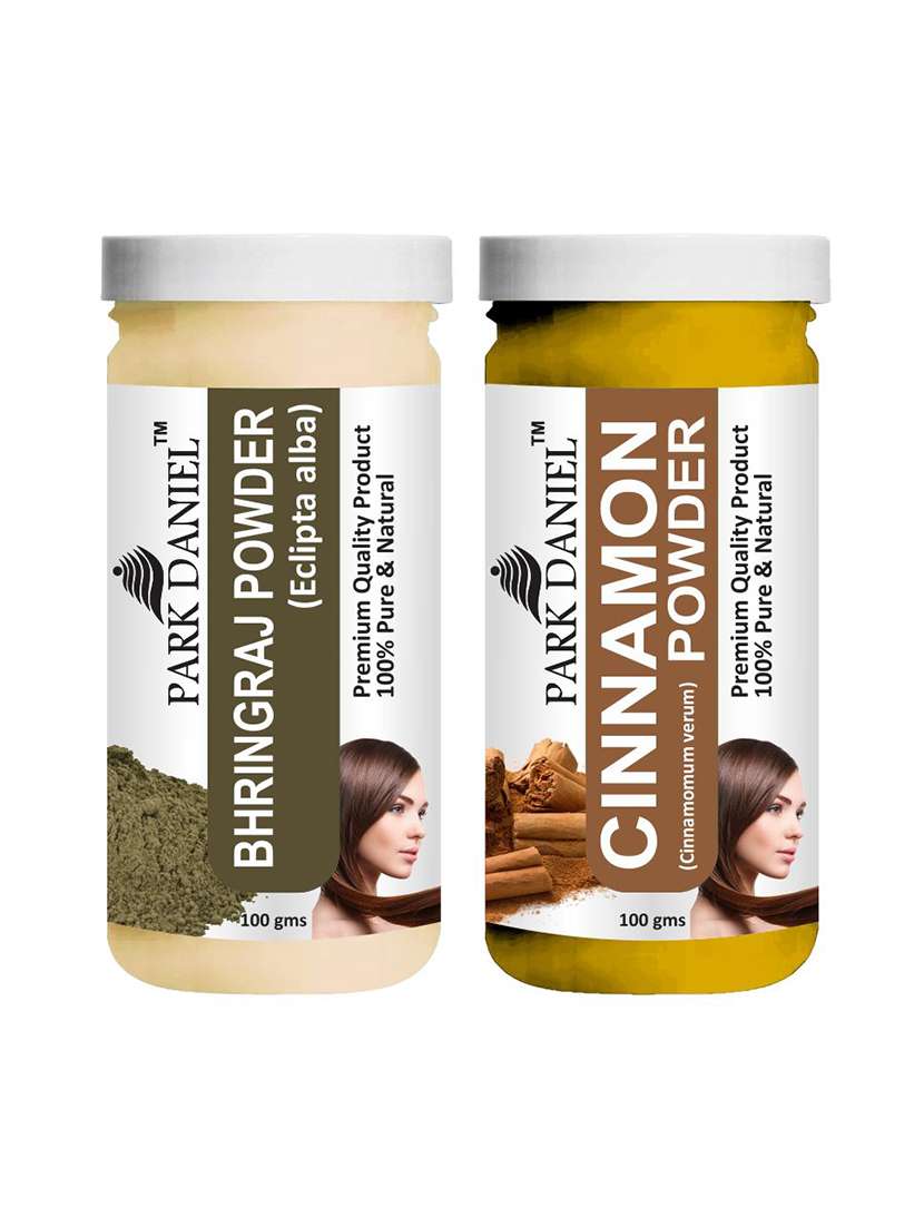 park daniel 100% pure & natural bhringraj powder & cinnamon powder combo pack of 2 jars of 100 gms(200 gms)