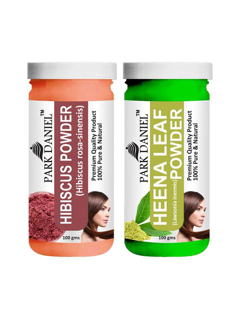 park daniel 100% pure & natural hibiscus powder & heena leaf powder combo pack of 2 jars of 100 gms(200 gms)