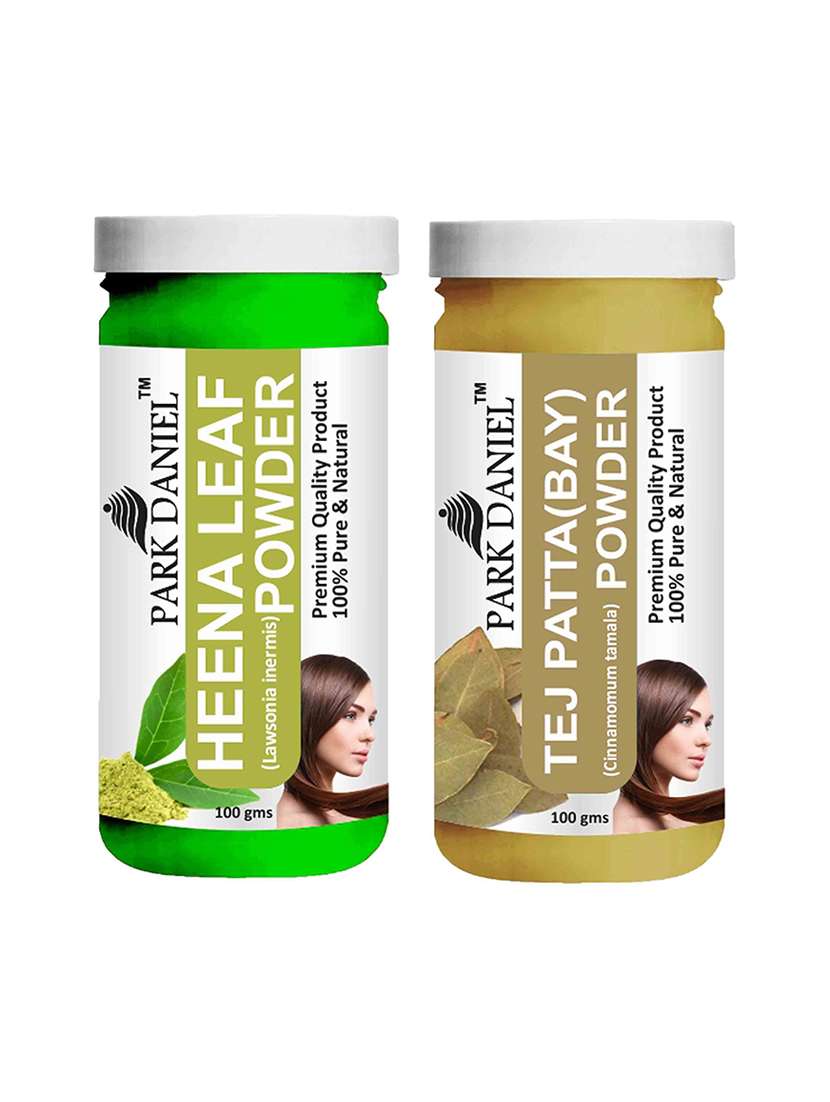 park daniel 100% pure & natural heena leaf powder & tej patta powder combo pack of 2 jars of 100 gms(200 gms)